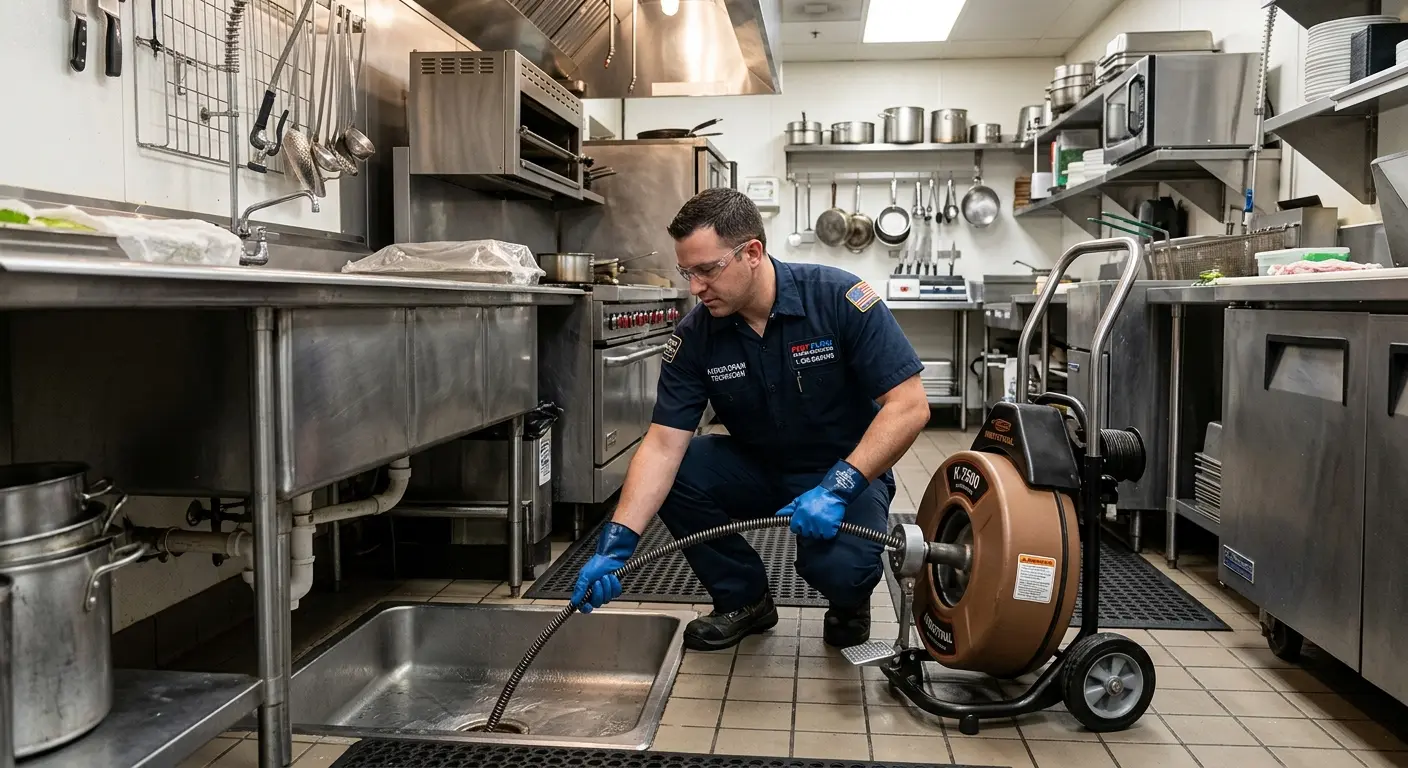 Commercial drain cleaning service in a restaurant kitchen in Daleville