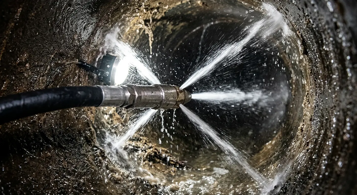 High-pressure hydro jetting nozzle cleaning sewer pipe for Sewer Cleanout in Daleville